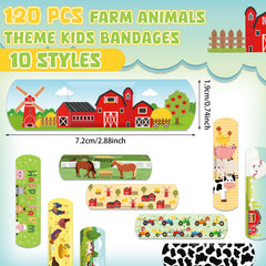 Vendajes Panelee con patrones de granja brillantes para estimular juego y cuidado.