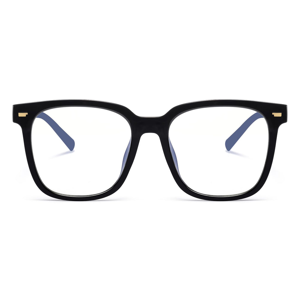 PANNER oversized-square blue light glasses front view with anti-glare protection for daily screen use.