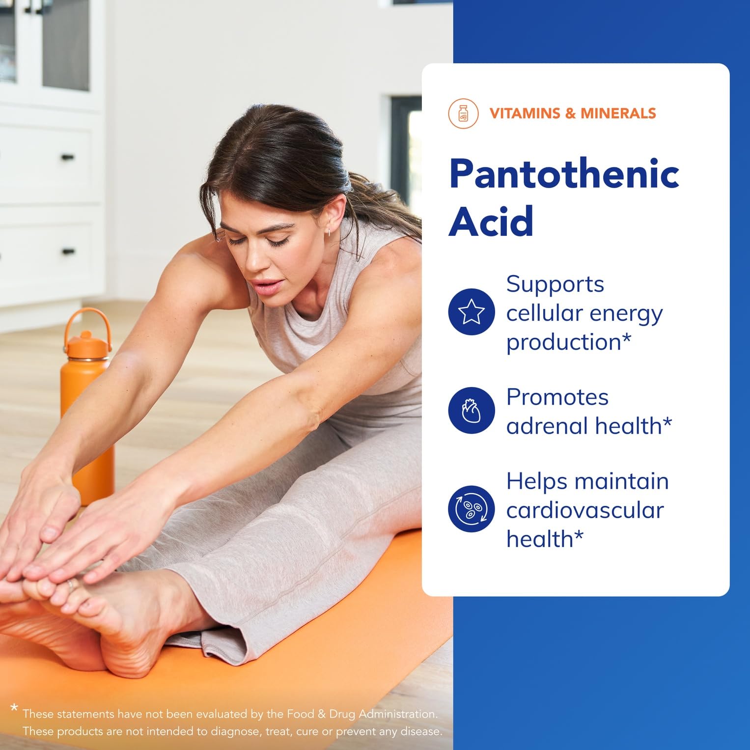Pantothenic acid bottle and box highlighting premium packaging and purity.