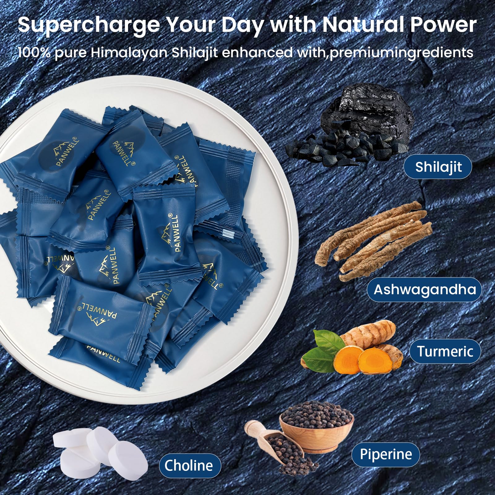 PANWELL Shilajit Gummies with ashwagandha and gaulshura focus for stress balance.
