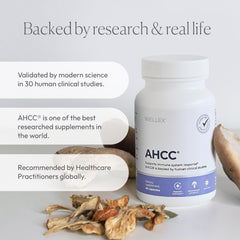 Papillex AHCC veggie capsules on white background signals cruelty-free capsules.