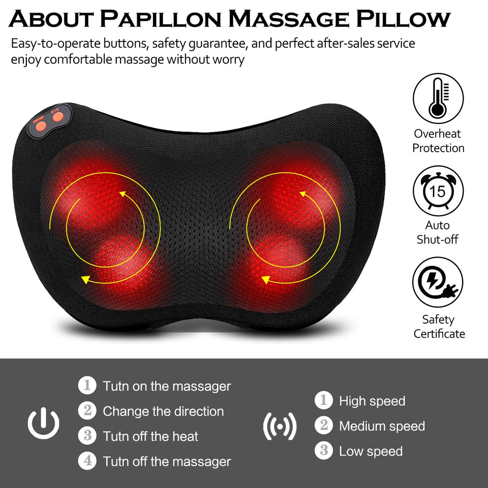 Papillon massage pillow on shoulder for versatile use