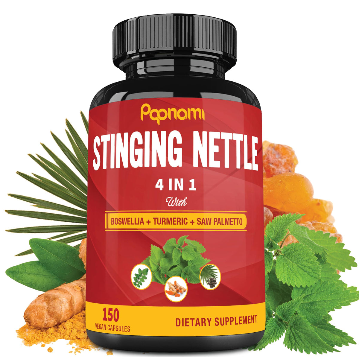 Papnami stinging nettle extract capsules bottle highlights daily support for joint comfort