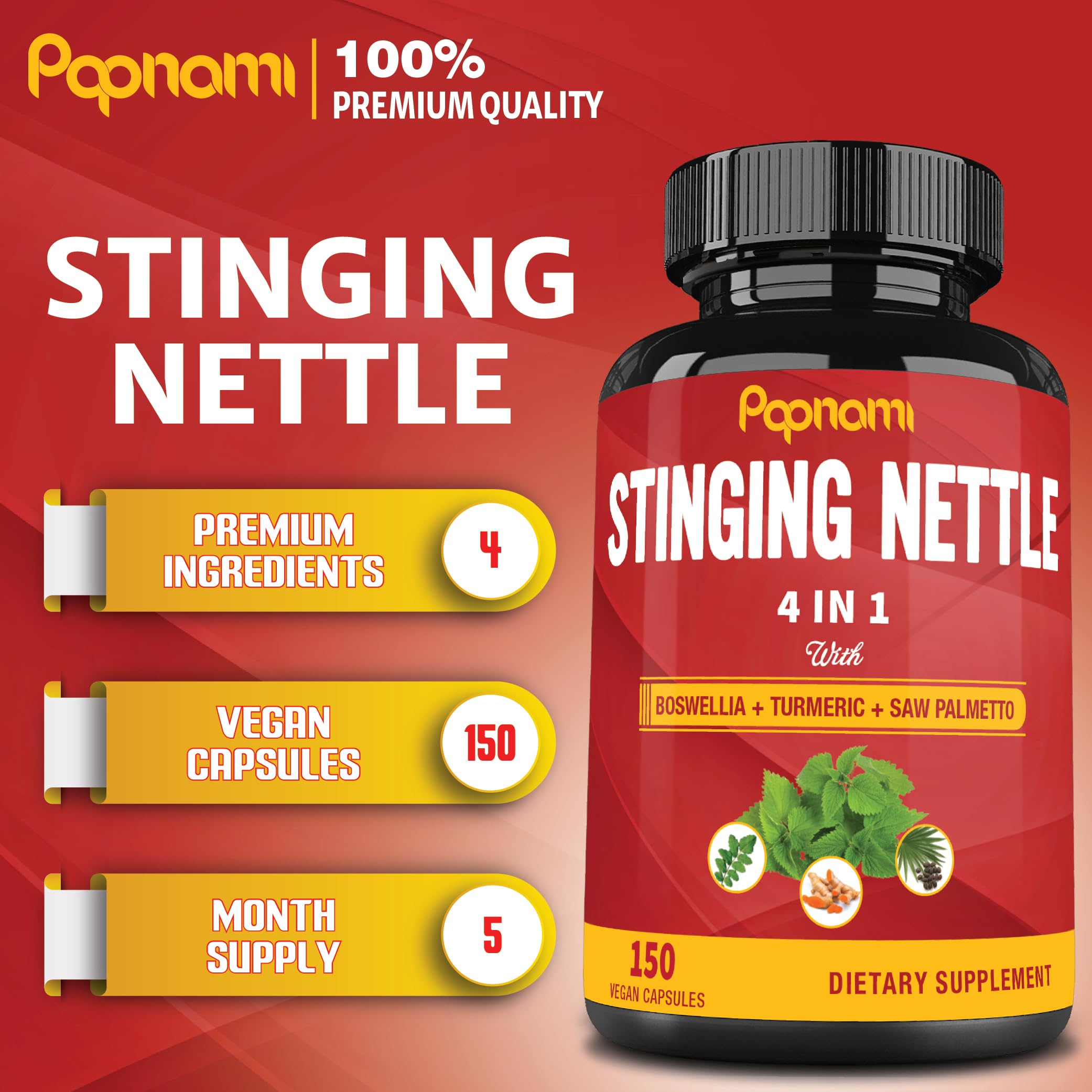 Papnami stinging nettle formula label closeup showing boswellia turmeric and saw palmetto