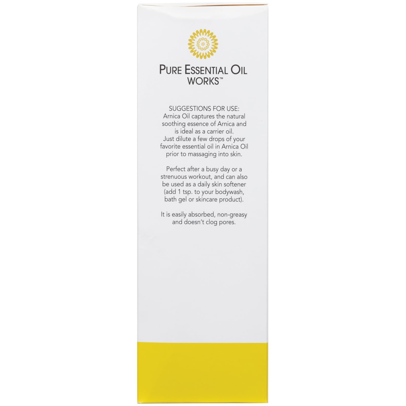 Paraben-free Arnica Oil bottle for skin care routines.