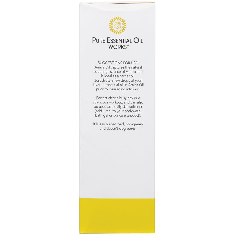 Paraben-free Arnica Oil bottle for skin care routines.