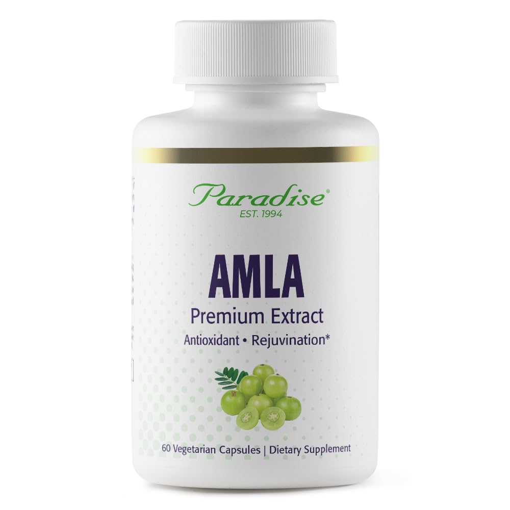 Paradise Herbs Amla bottle with capsules for daily antioxidant support.