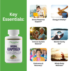 Paradise Herbs Ashwagandha capsules showing calming adaptogens for steady energy
