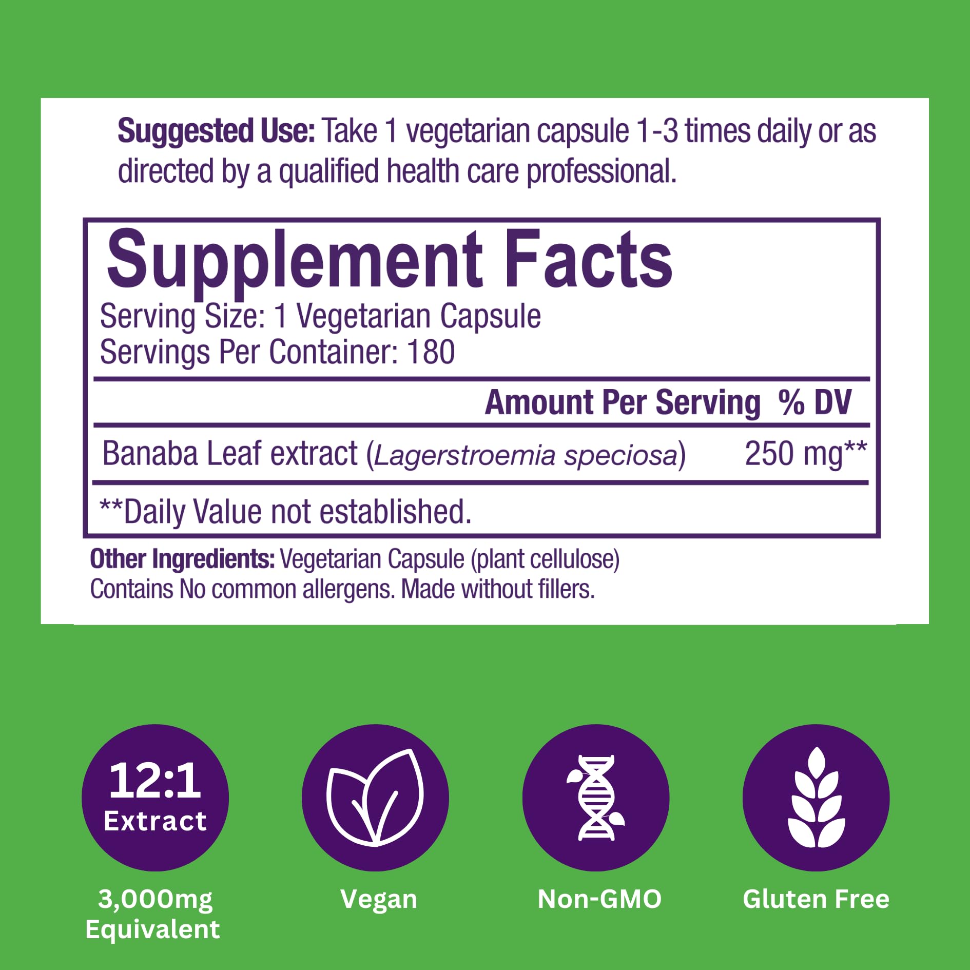 Paradise Herbs Banaba Leaf 12:1 extract ingredient list details plant phytonutrients.
