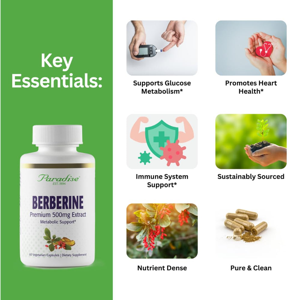 Paradise Herbs Berberine capsules pack for convenient daily use.