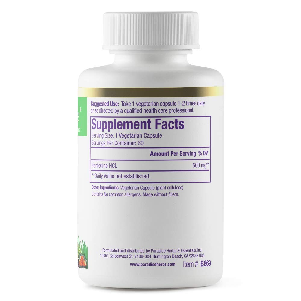 Paradise Herbs Berberine ingredients list with full-spectrum plant nutrients.