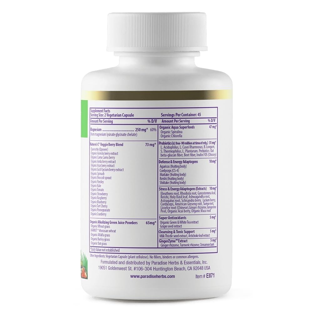Paradise Herbs Earth's Blend Magnesium capsules close-up showing pure herbal minerals