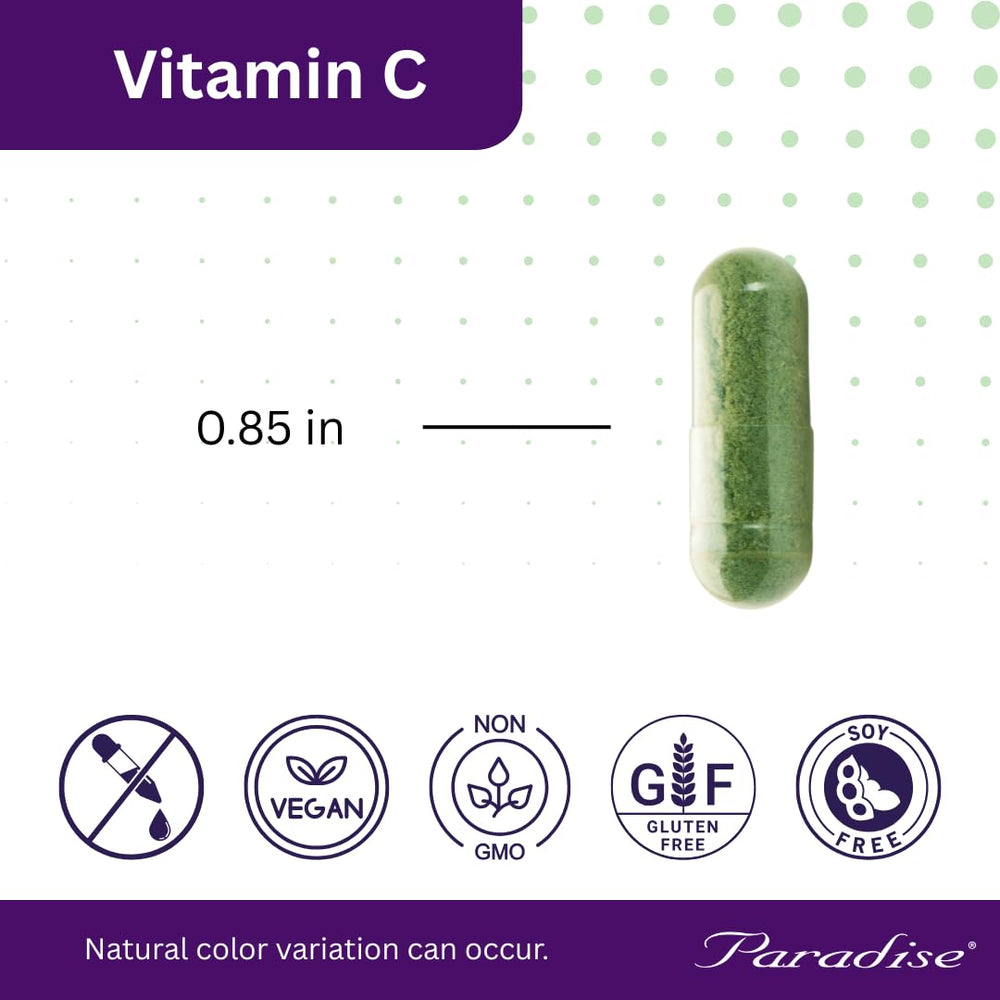 Paradise Herbs Earth's Blend Vitamin C packaging with glass of water suggests daily use.