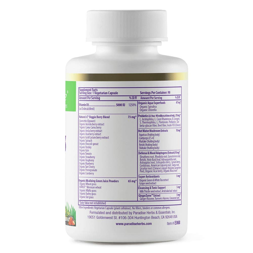 Paradise Herbs Earth’s Blend Vitamin D3 label close-up showcases organic ingredients