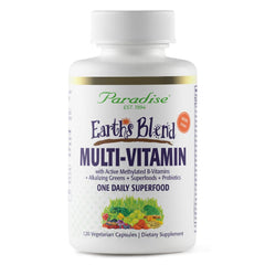 Paradise Herbs Earth's Blend bottle front promotes daily wellness.
