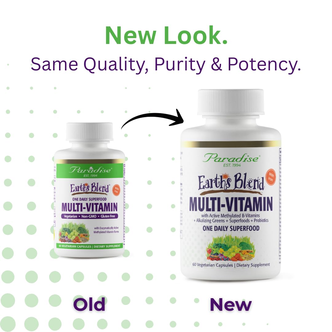 Paradise Herbs Earth's Blend capsules on a bright surface suggest easy daily use.