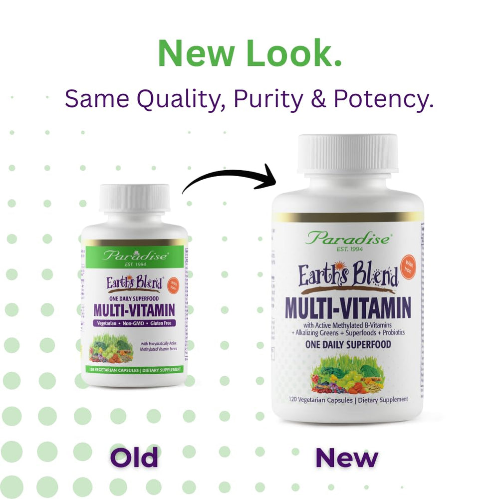 Paradise Herbs Earth's Blend ingredients glow highlights whole-food nutrition and bioavailability.