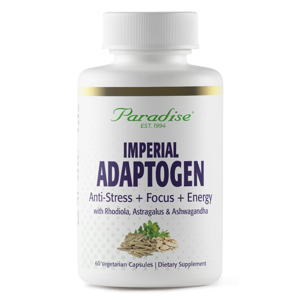 Paradise Herbs Imperial Adaptogens bottle for daily stress support and focus