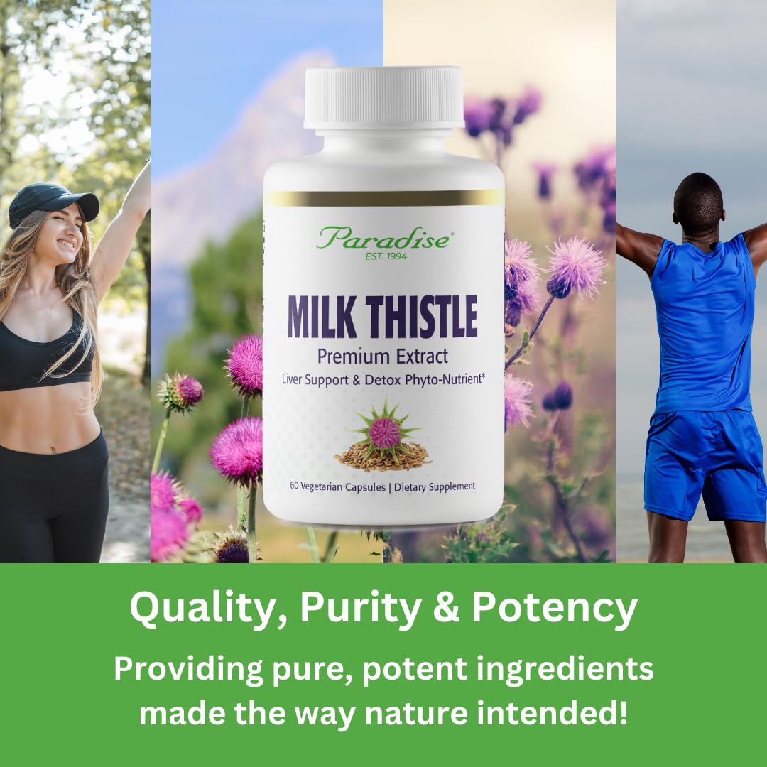 Paradise Herbs Milk Thistle gluten-free vegan capsules for mindful nutrition.