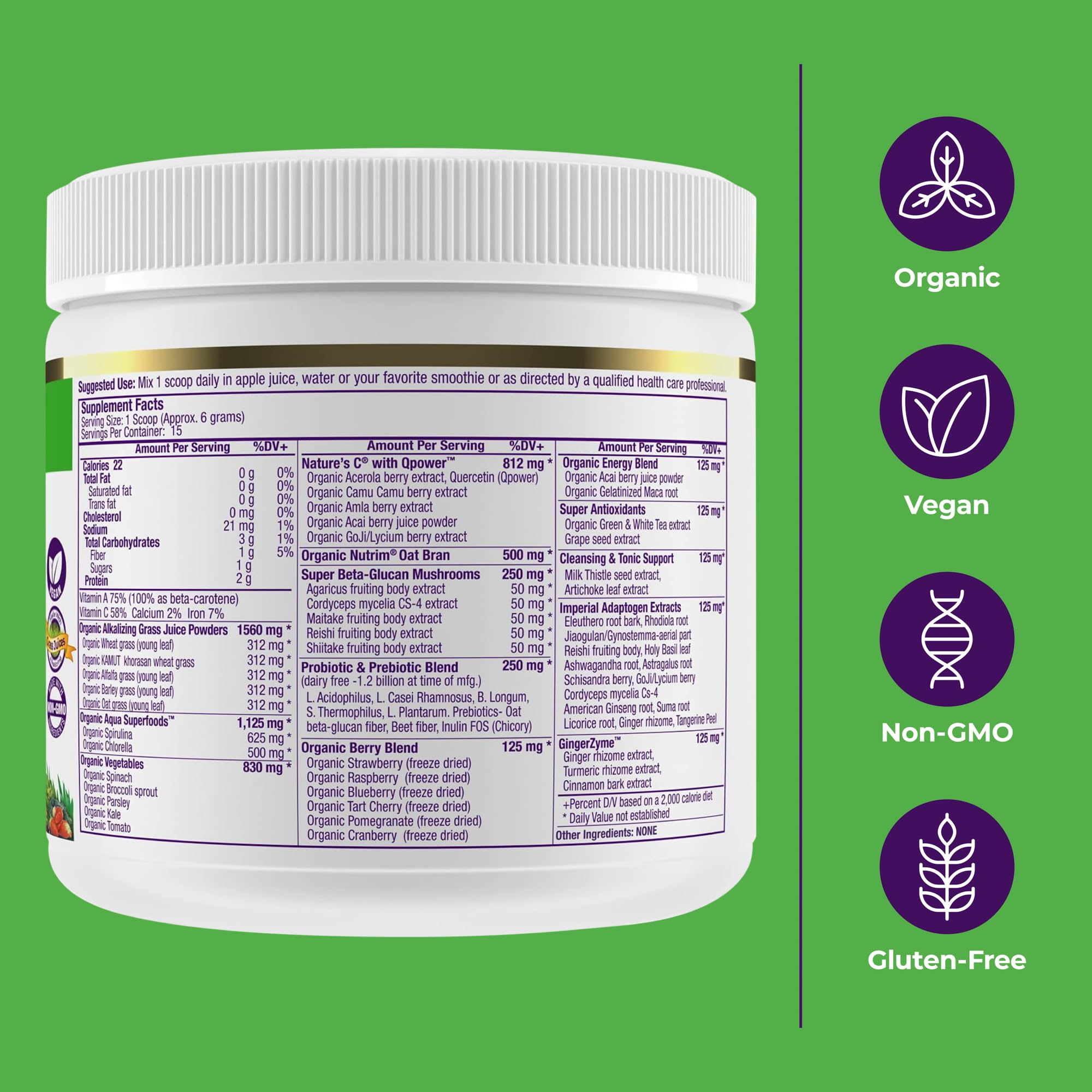 Paradise Herbs ORAC Energy Greens adaptogens close-up features ashwagandha for balance.
