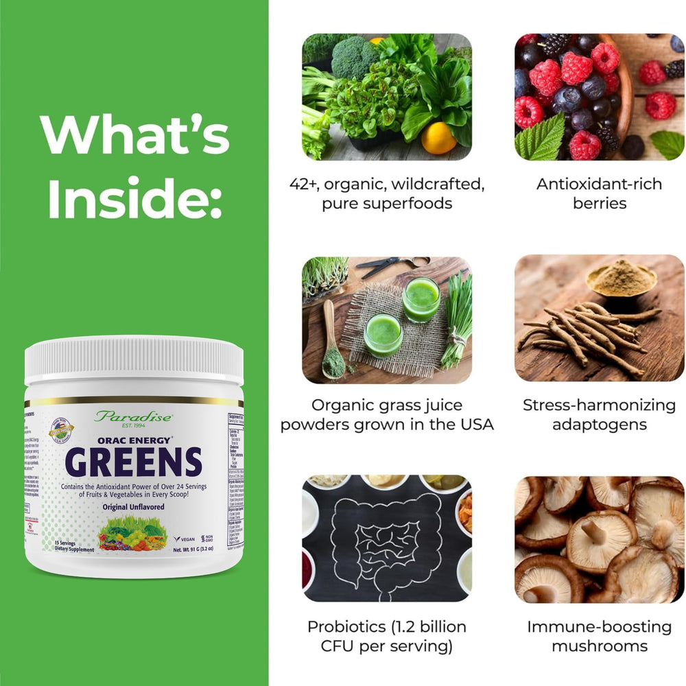 Paradise Herbs ORAC Energy Greens in water presents a refreshing, easy-to-digest drink.