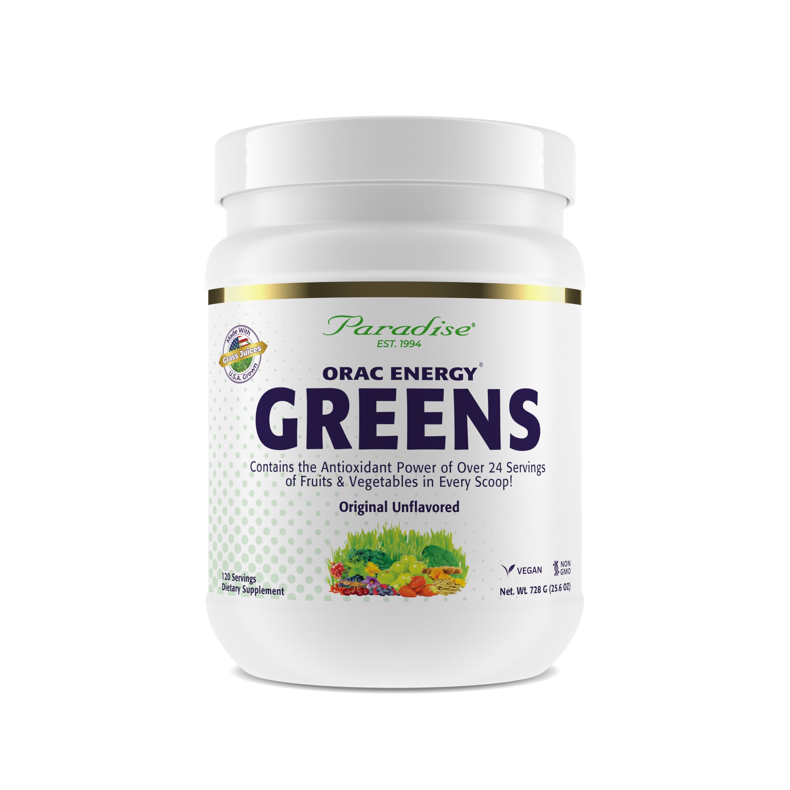Paradise Herbs ORAC Energy Greens powder scoop boosts daily antioxidant intake