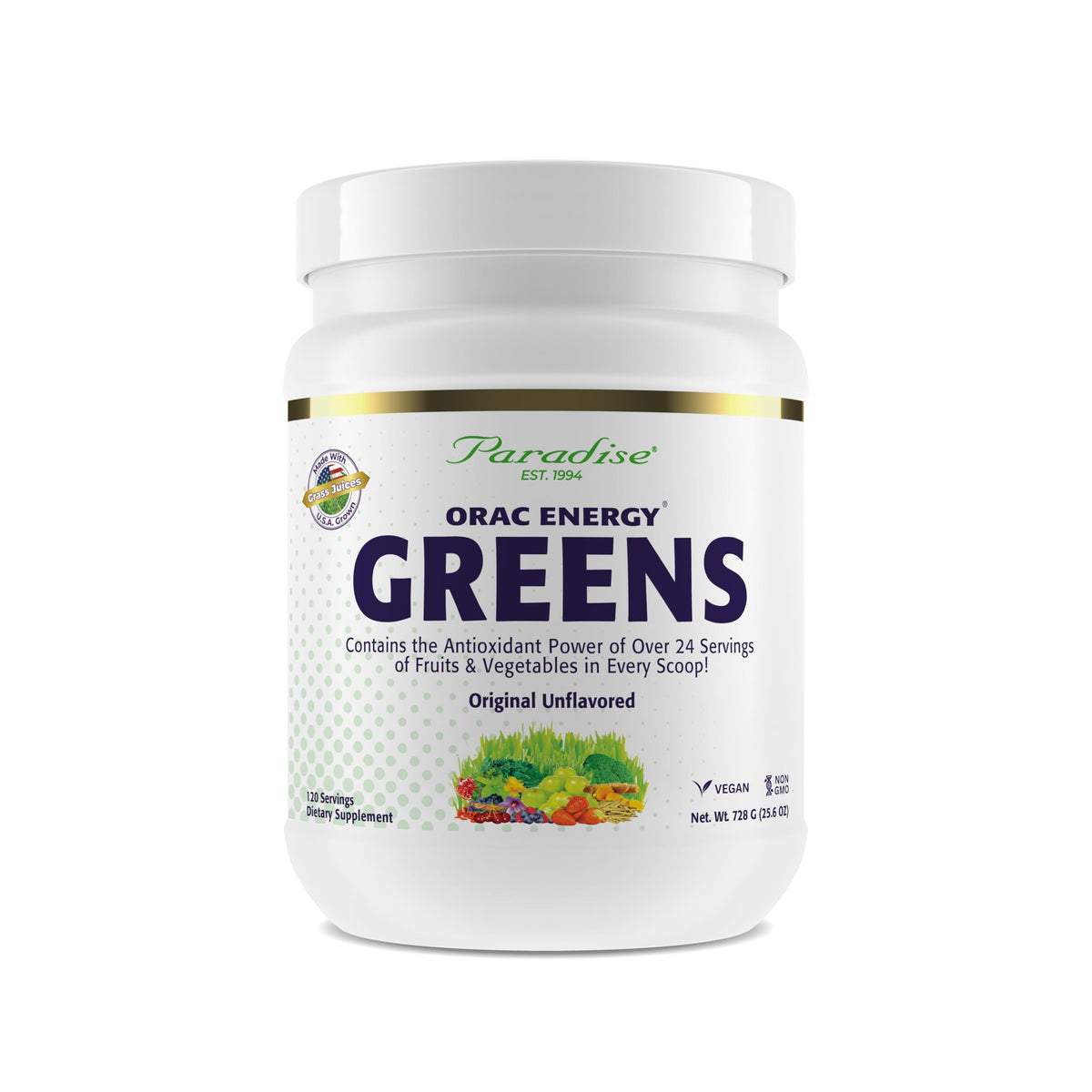 Paradise Herbs ORAC Energy Greens powder scoop boosts daily antioxidant intake