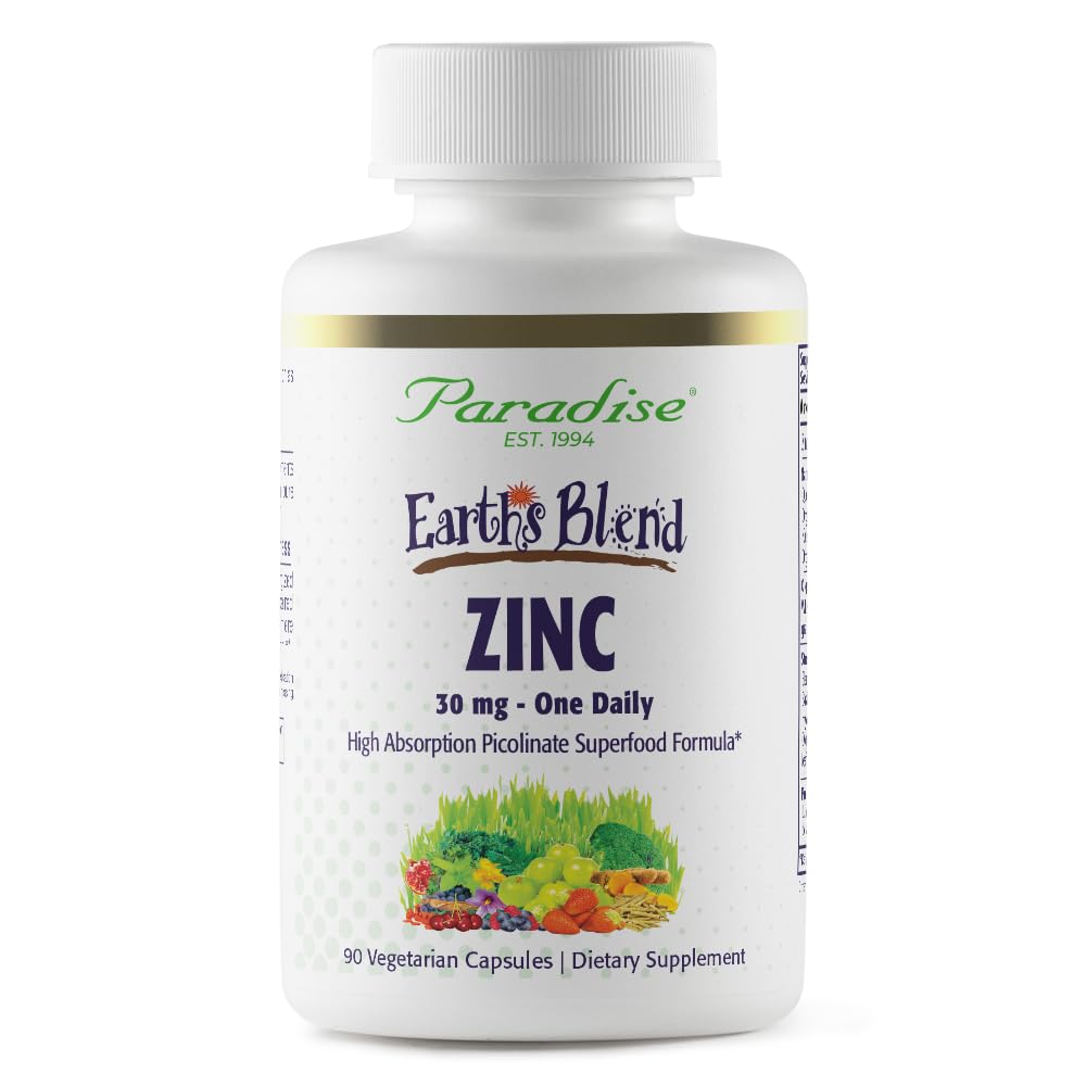 Paradise Herbs Zinc bottle front shows zinc picolinate formula aimed at immune support.