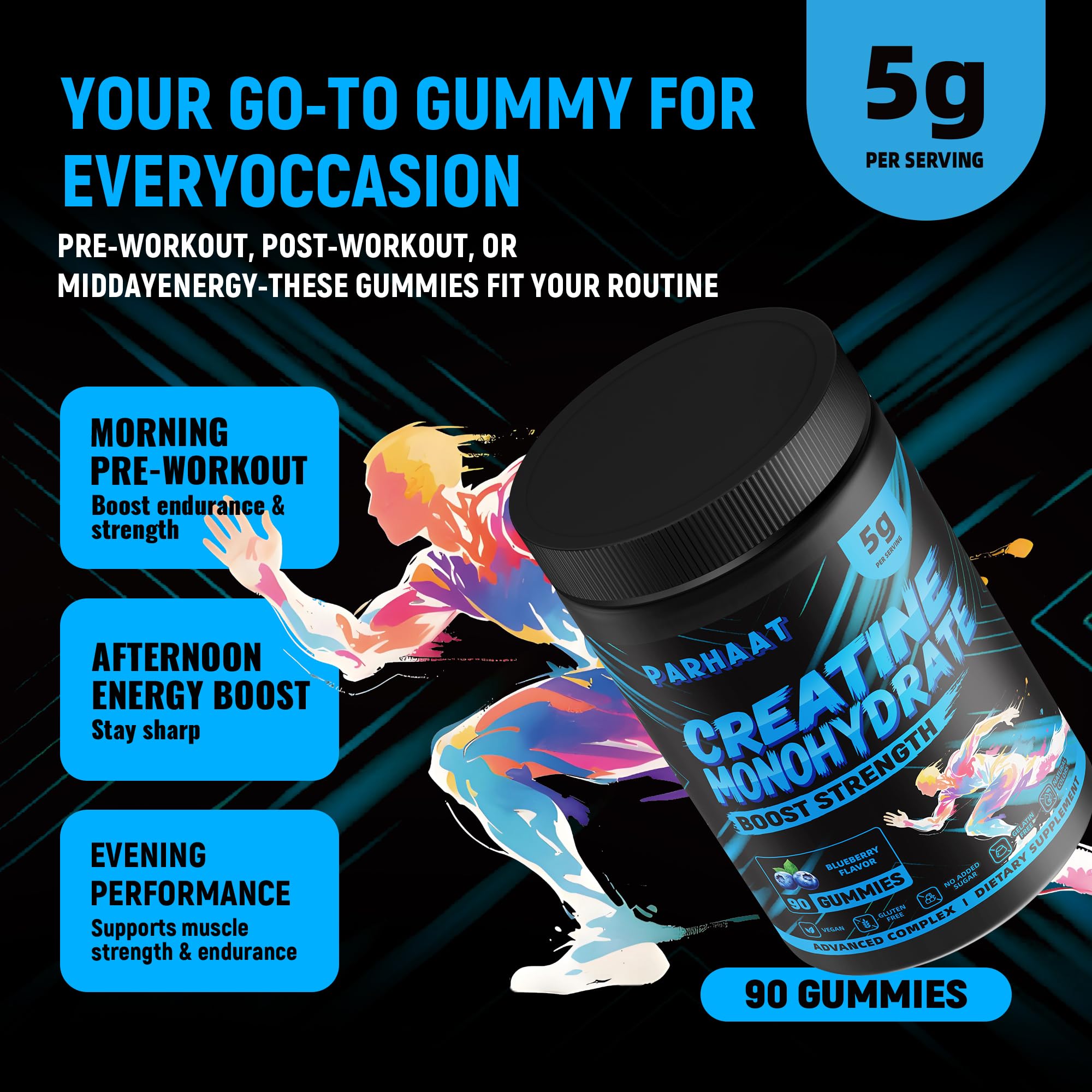 Parhaat Gummies athlete-ready lifestyle image showing workout and quick chew