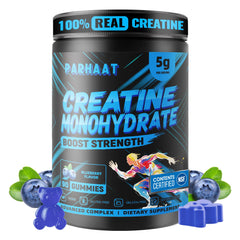 Parhaat Creatine Monohydrate Gummies Blueberry bottle front for daily performance support