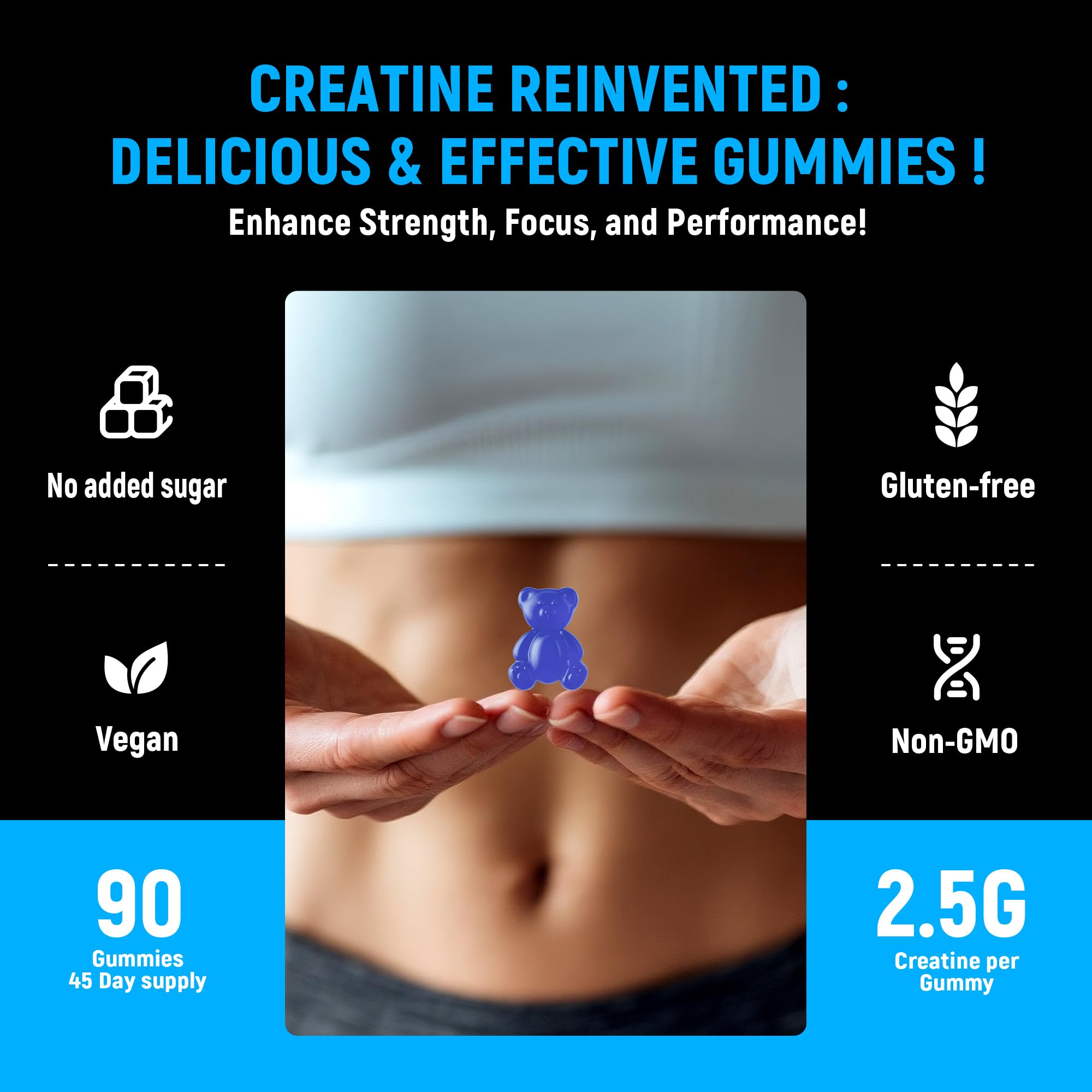 Parhaat Creatine Monohydrate Gummies blueberry flavor illustrated with taste appeal