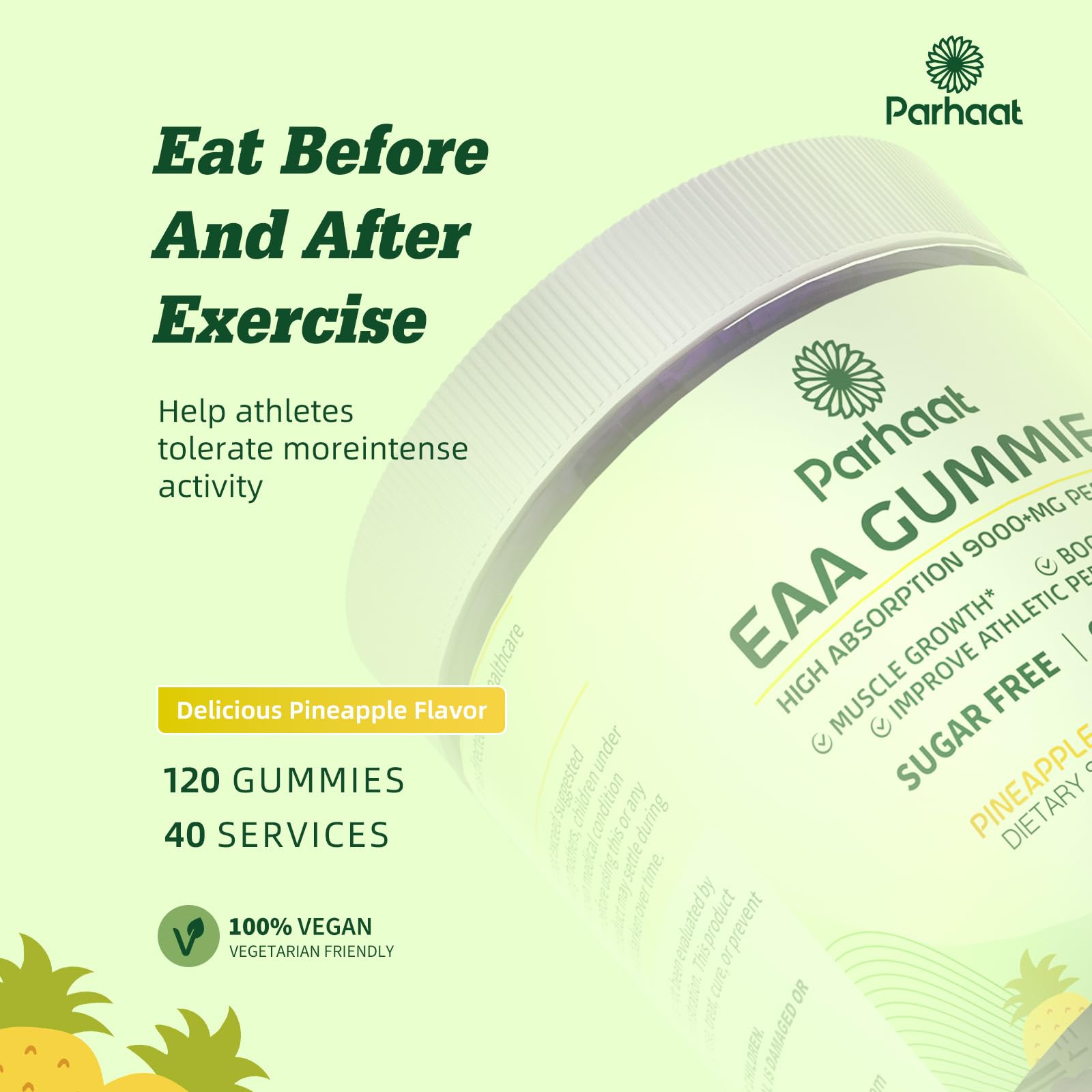 Parhaat EAA Gummies energy-boost illustration conveys active lifestyle benefits.
