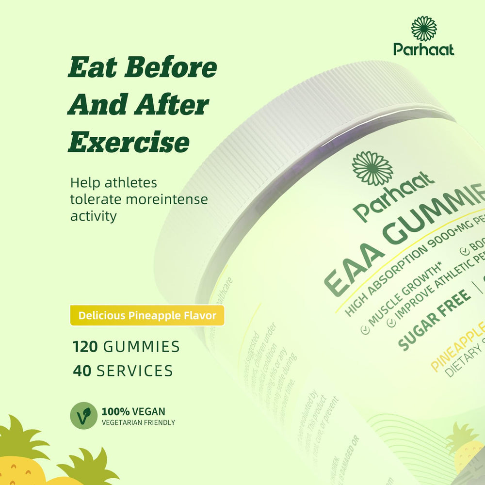 Parhaat EAA Gummies energy-boost illustration conveys active lifestyle benefits.
