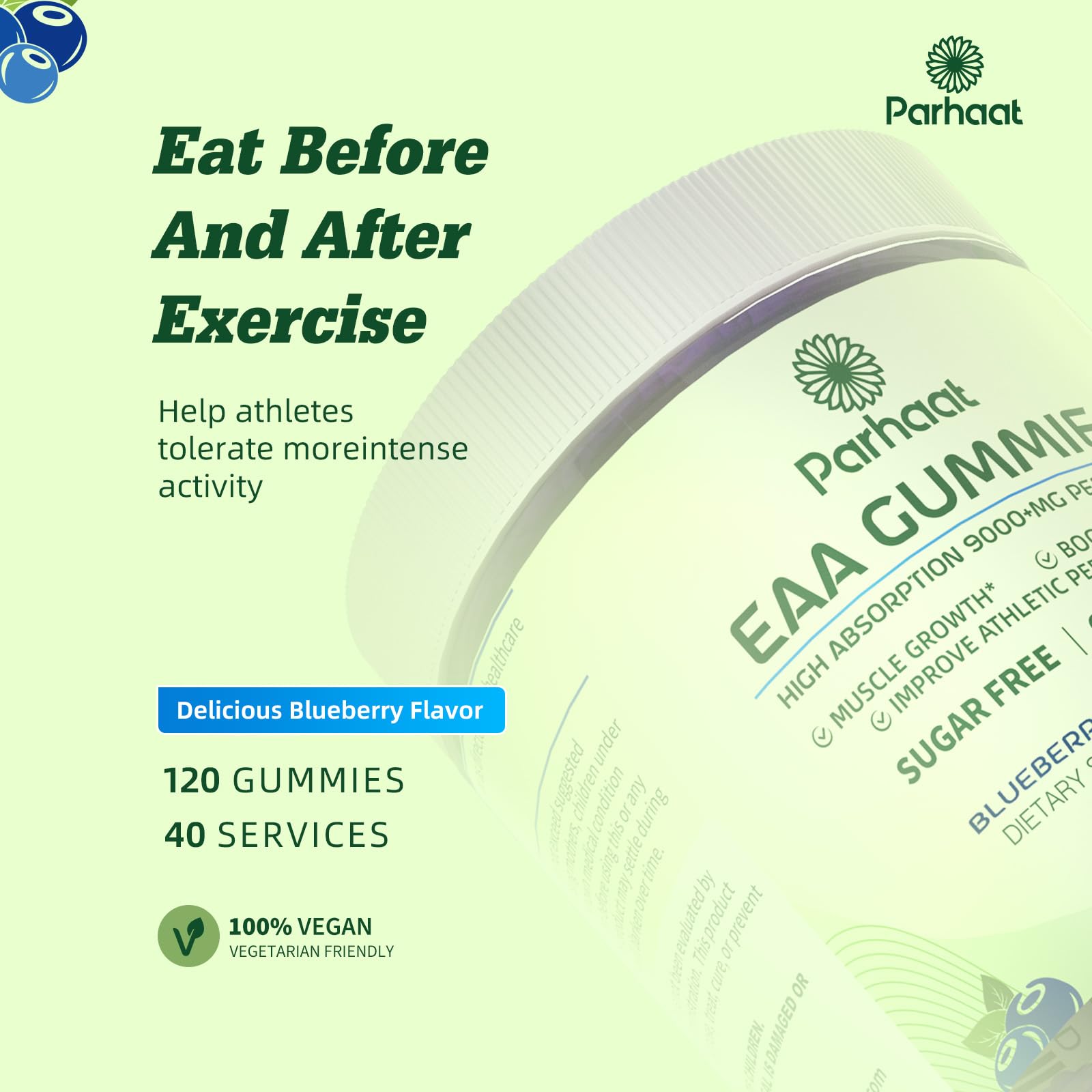 Parhaat EAA Gummies non-GMO seal on label signals quality checks.