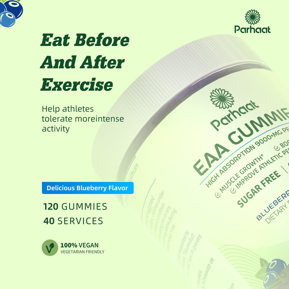 Parhaat EAA Gummies non-GMO seal on label signals quality checks.