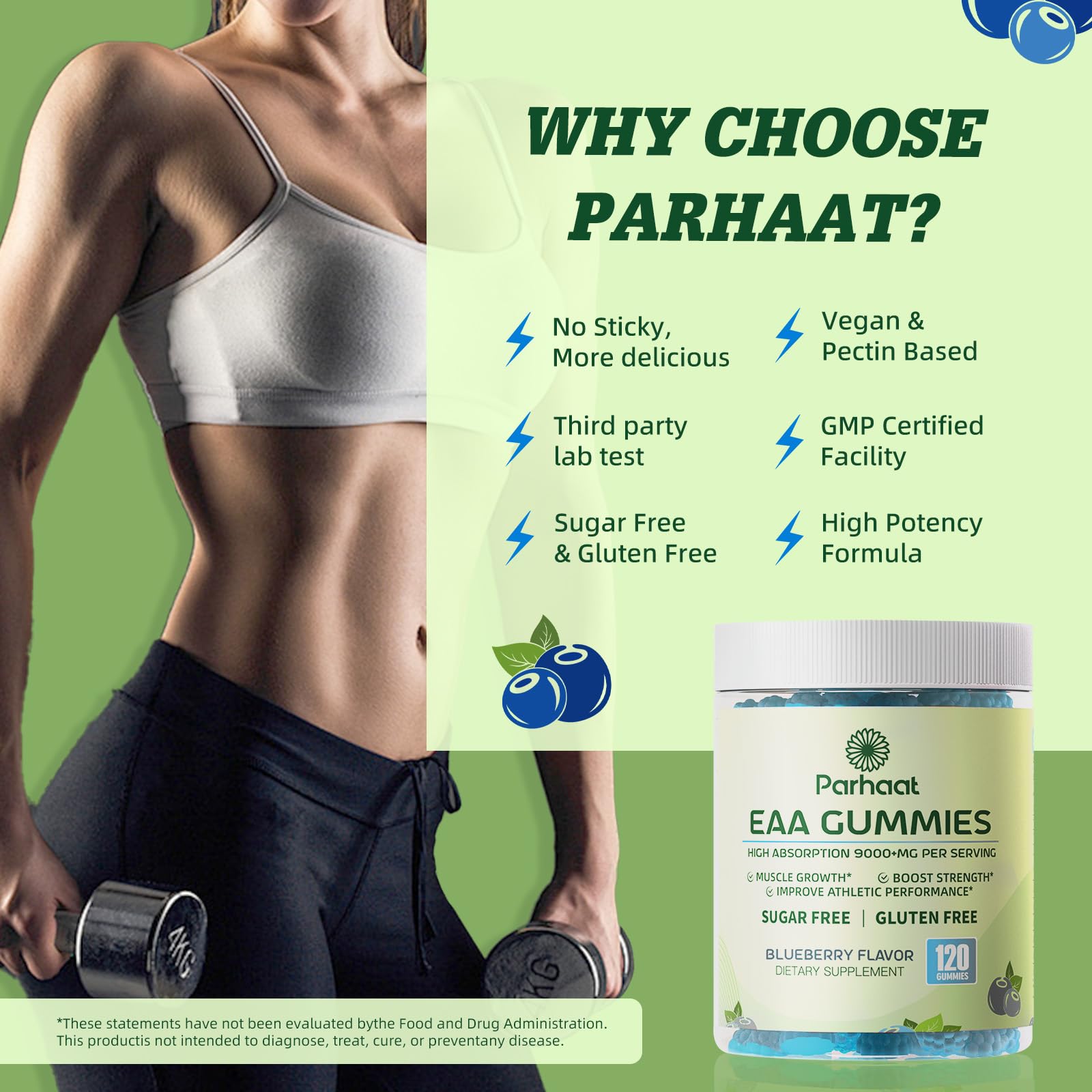 Parhaat EAA Gummies vegetarian-friendly icon on package signals plant-based option.