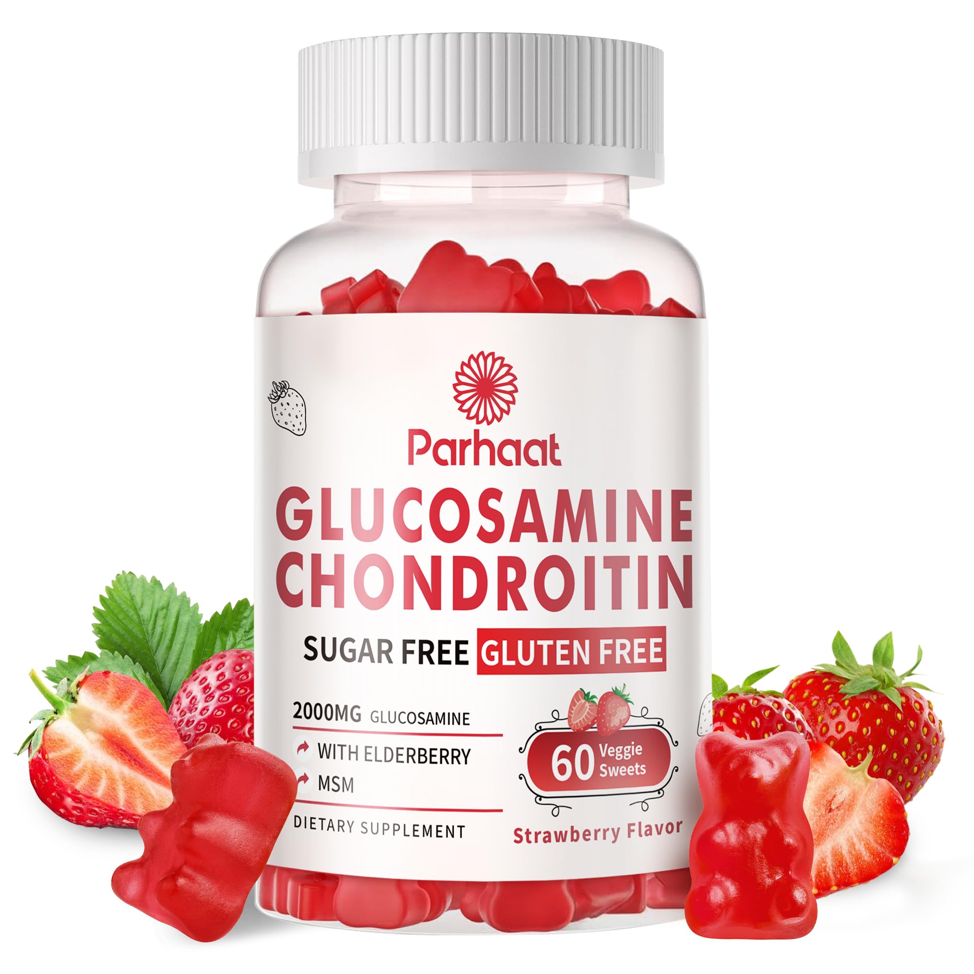 Parhaat Glucosamine Chondroitin Gummies elderberry bottle displays a tasty joint support supplement