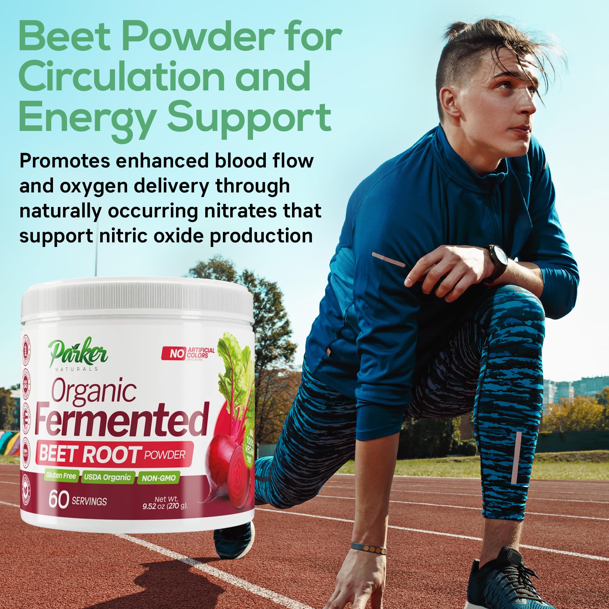 Parker Naturals Beet Powder container open ready for smoothie.