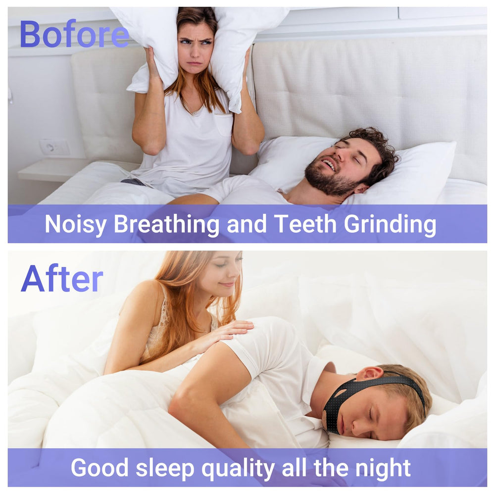 Parniho airflow jaw strap demonstrates support for nasal breathing during rest.