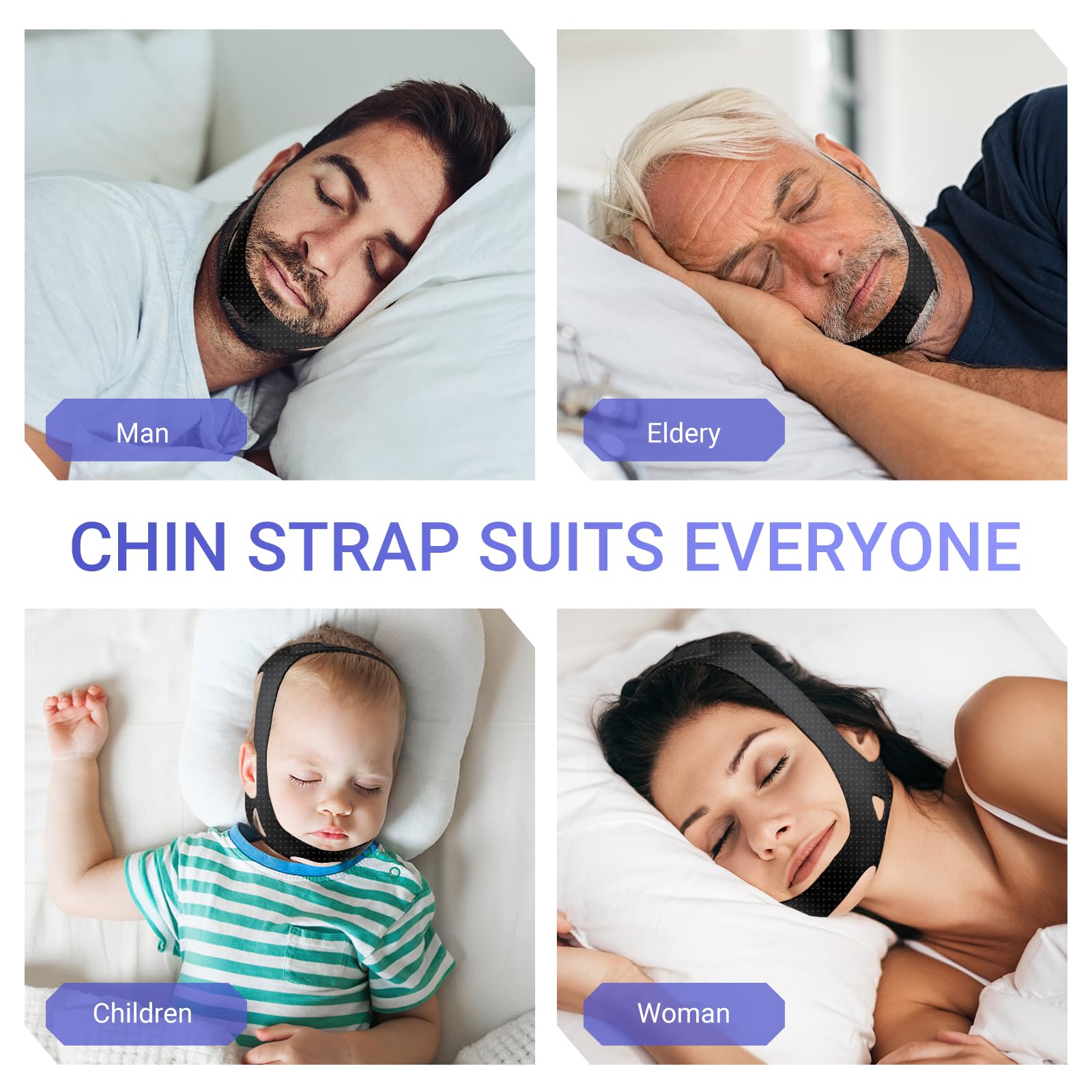 Parniho chin strap soft breathable fabric reduces skin irritation at night.