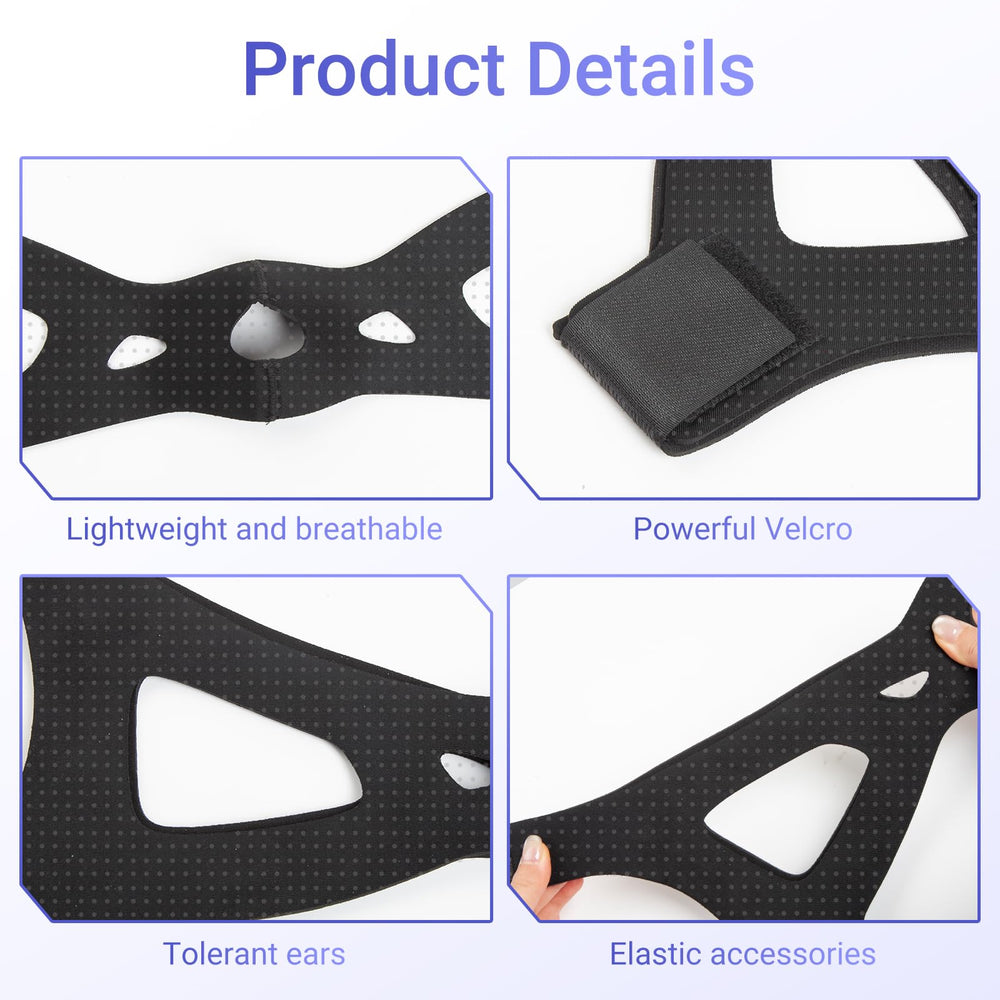 Parniho CPAP chin strap with adjustable Velcro for secure, quiet sleep.