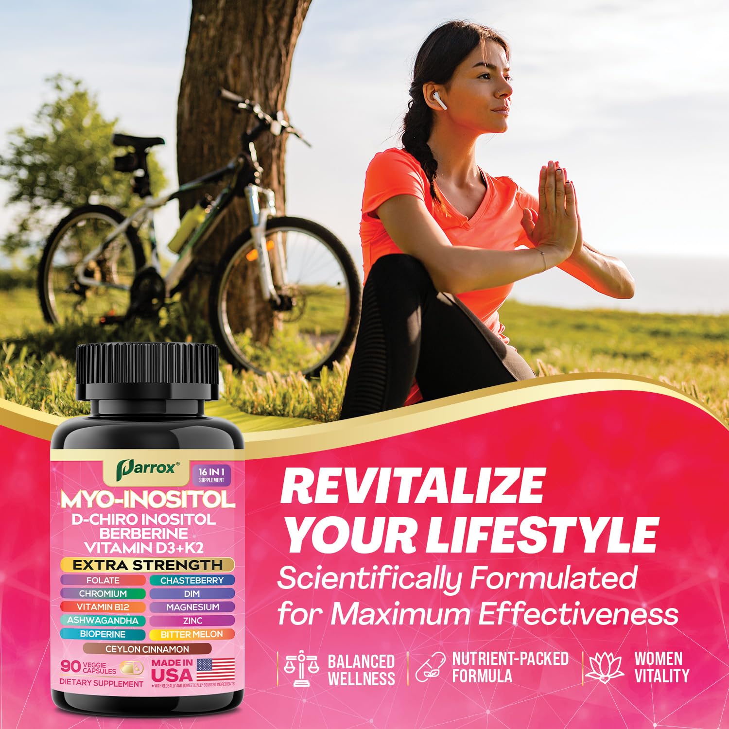 Parrox Ashwagandha and cinnamon components featured in the blend.