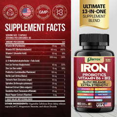 Parrox elemental iron capsules close-up showing a probiotic blend inclusion