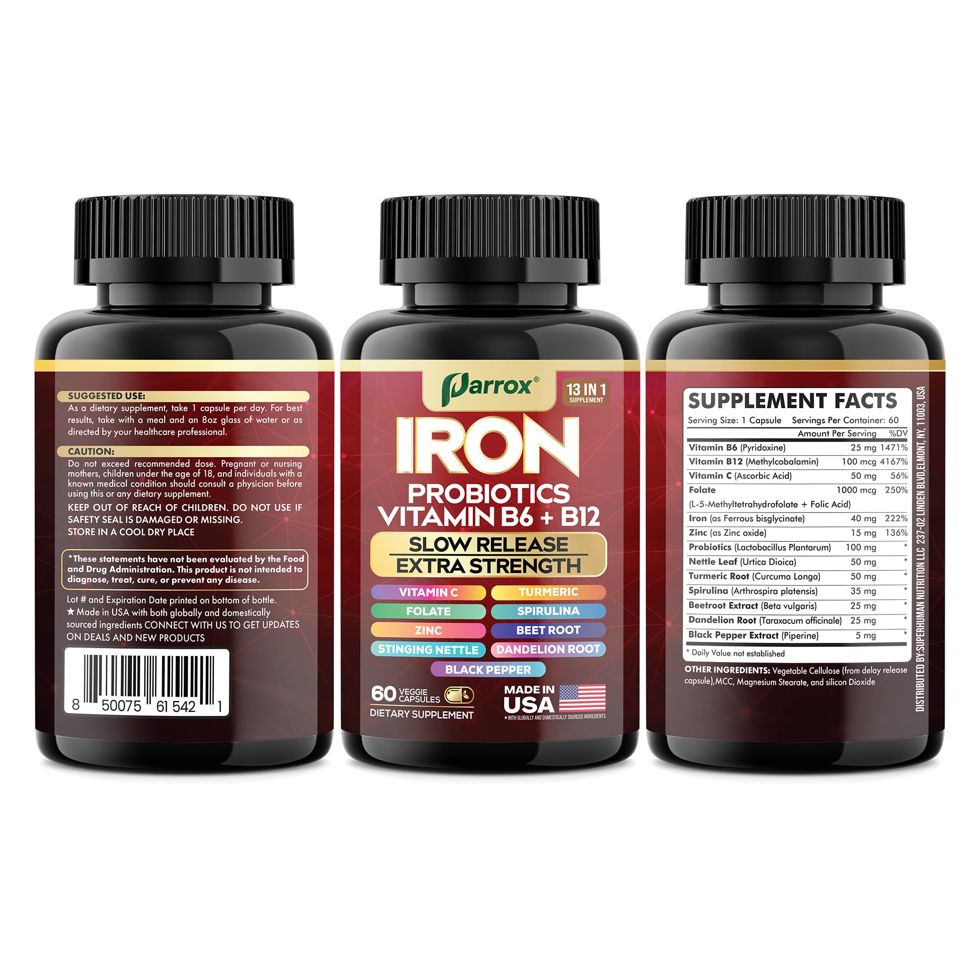 Parrox Elemental-Iron nettle leaf and dandelion botanicals illustration