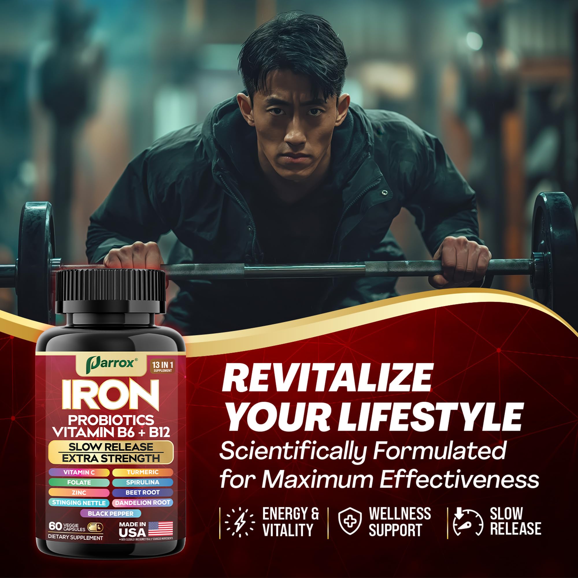 Parrox Elemental-Iron turmeric and spirulina capsules with botanicals