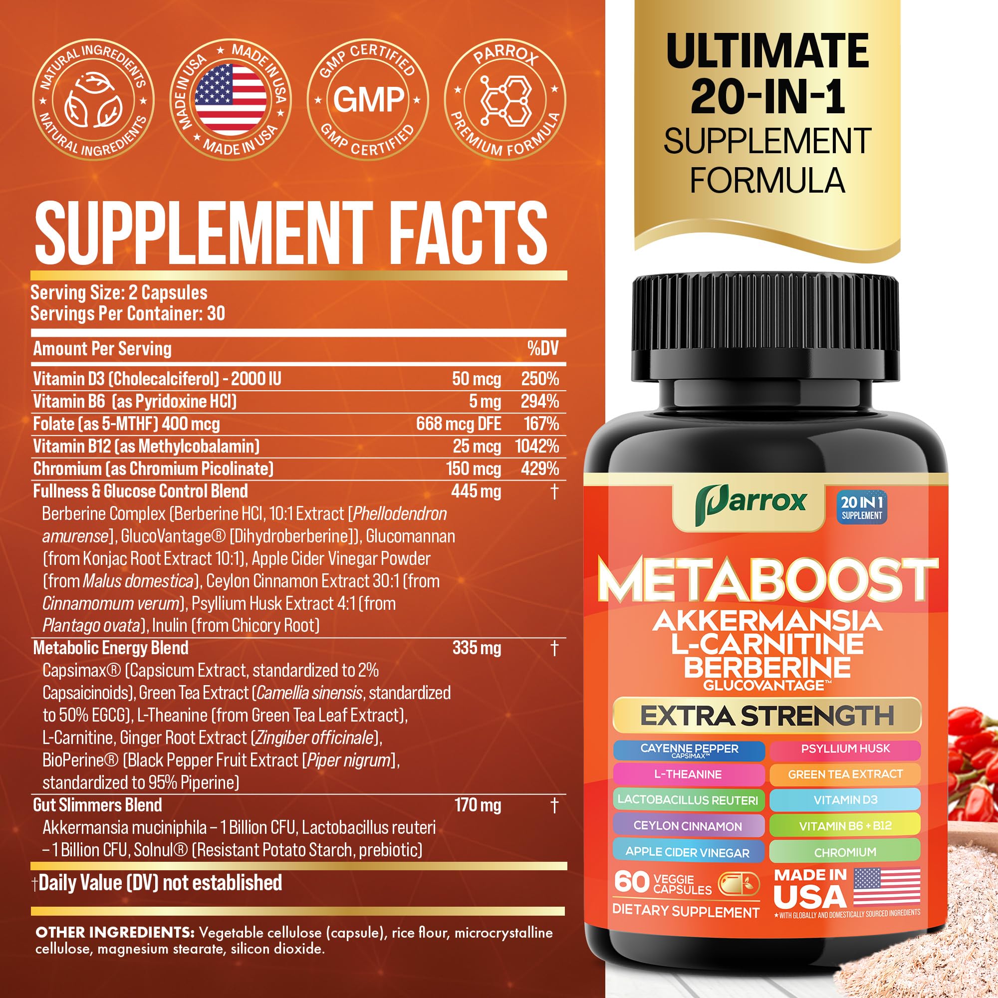 Parrox GLP-1 Booster L-Carnitine capsule close-up