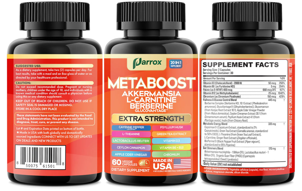 Parrox GLP-1 Booster Probiotics D3 B6 bottle