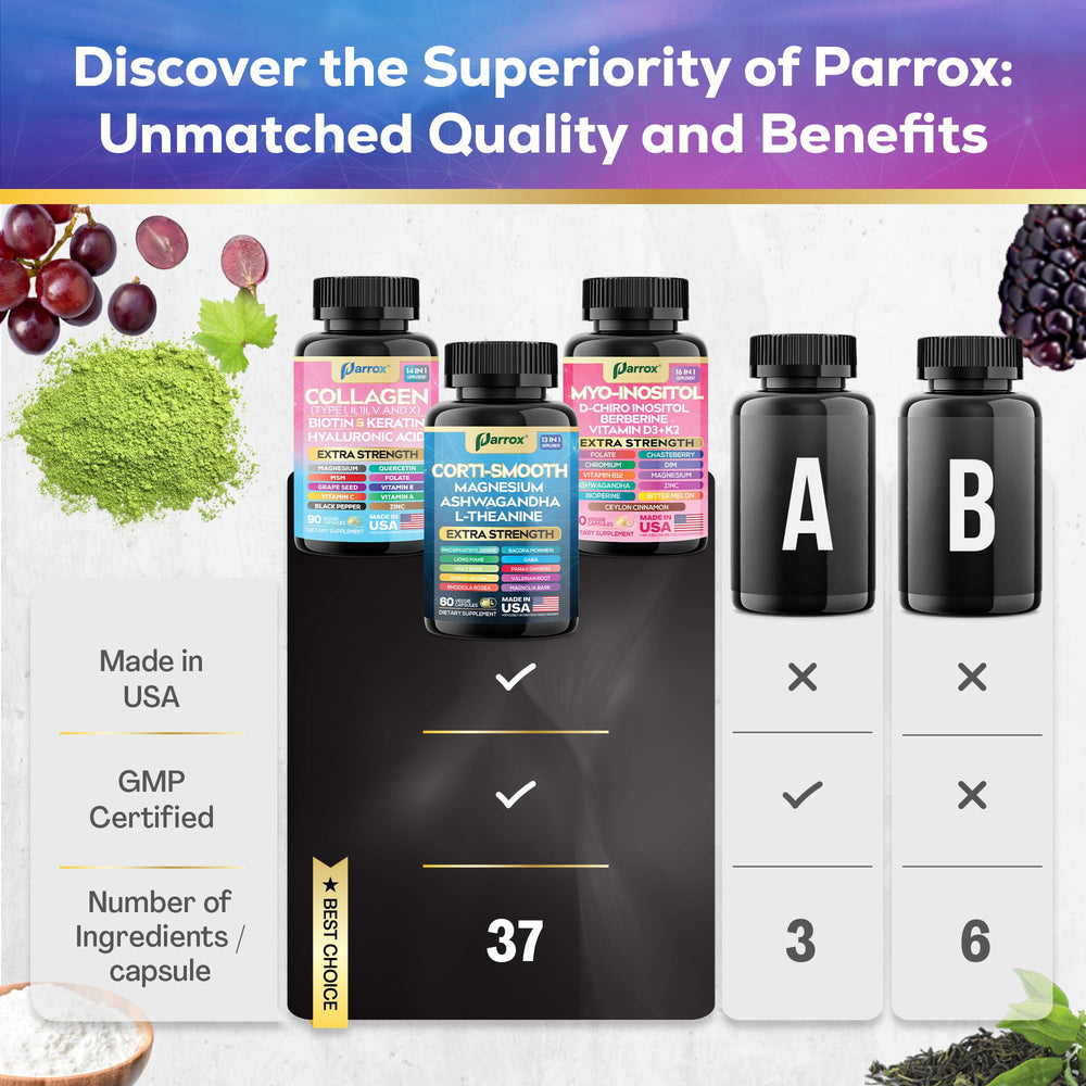 Parrox She Shines Set myo-inositol bottle highlights 16-in-1 formula.