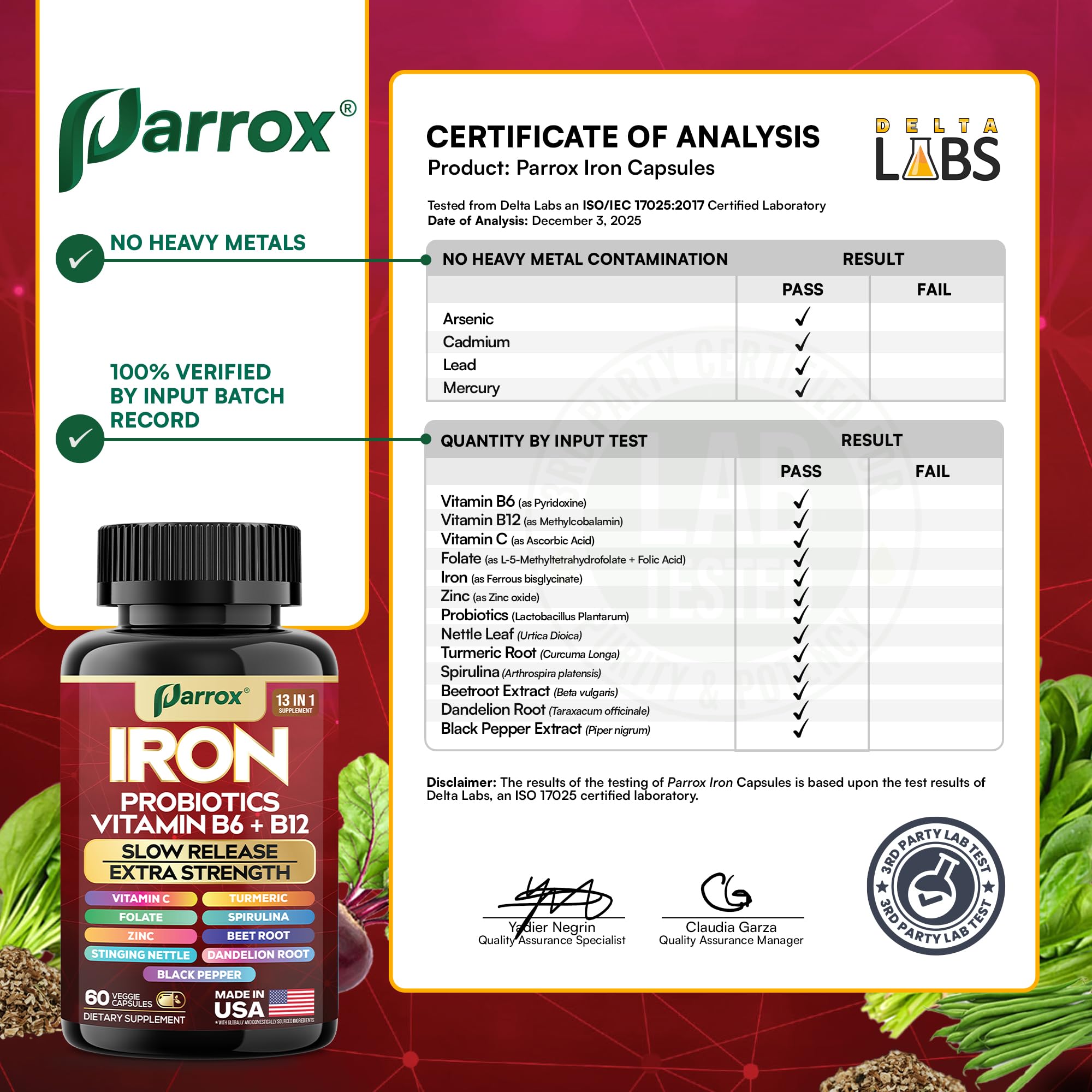 Parrox USA-made non-GMO purity seal on packaging