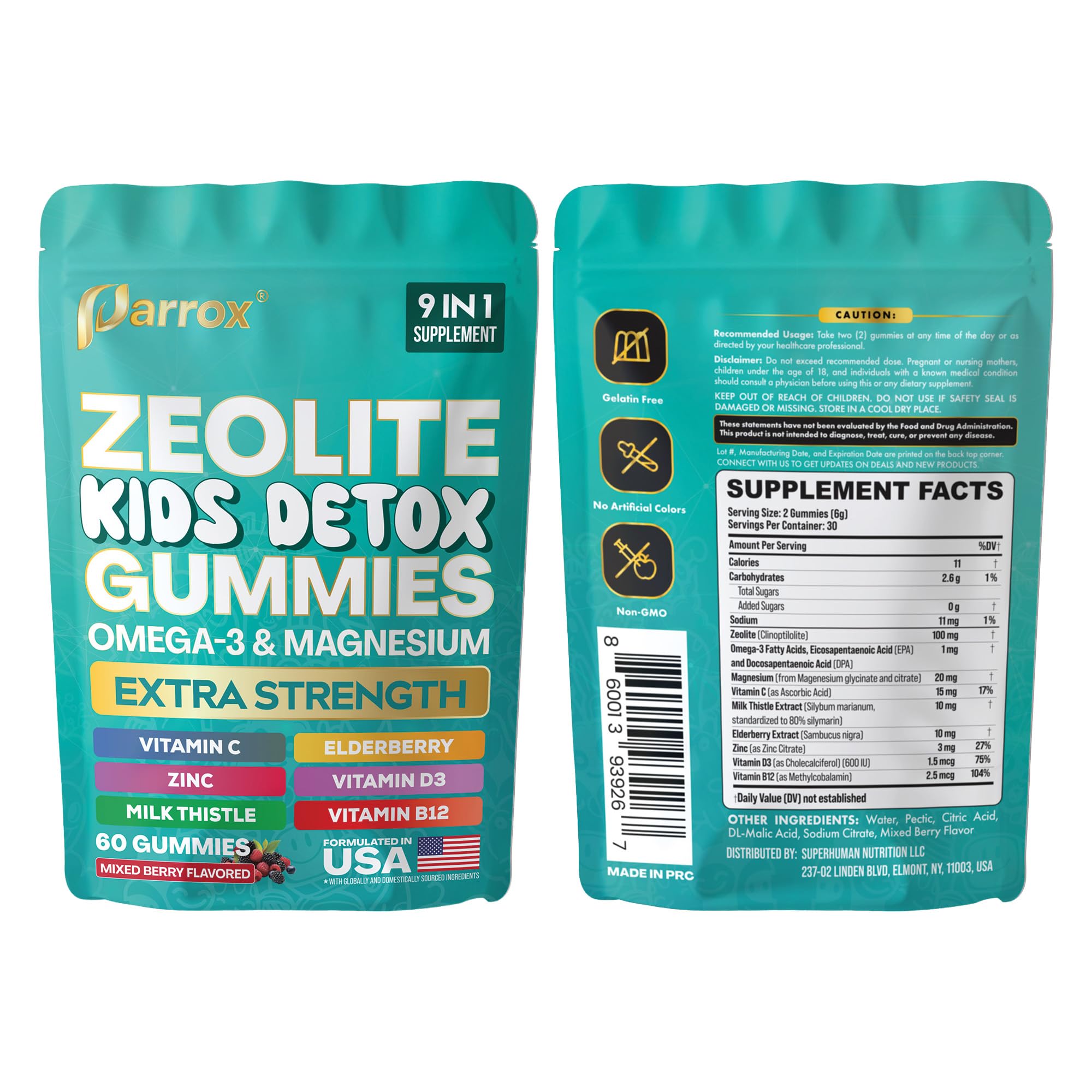 Parrox Zeolite Kids Gummies berry flavor close-up with vibrant color.